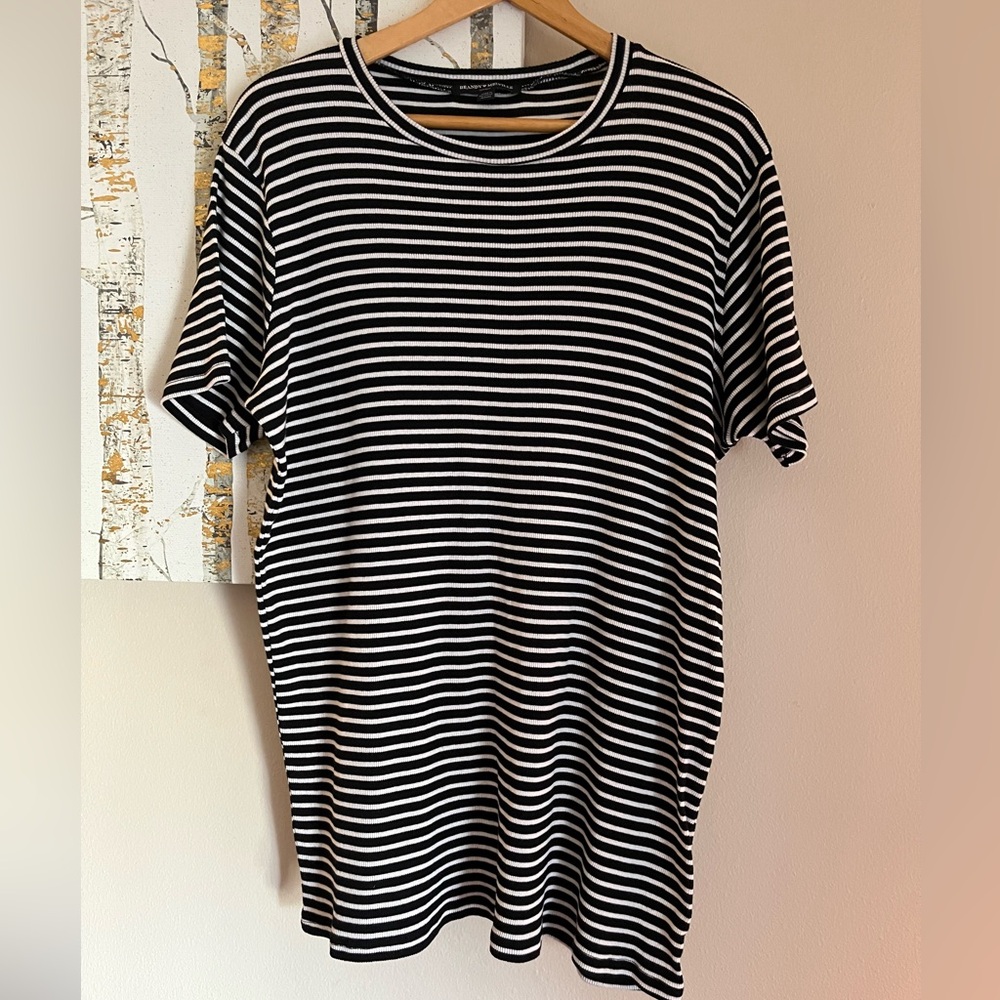 Brandy Melville rib knit striped tunic tee one size black and white